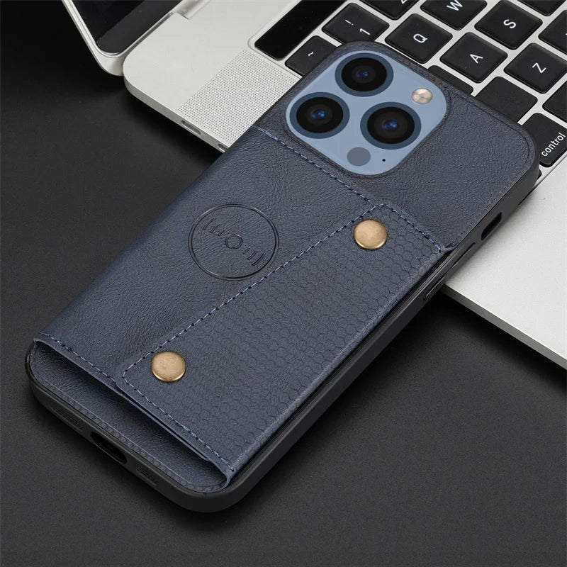 Leather Magnetic Multi Card Slot Holder  Case For iPhone