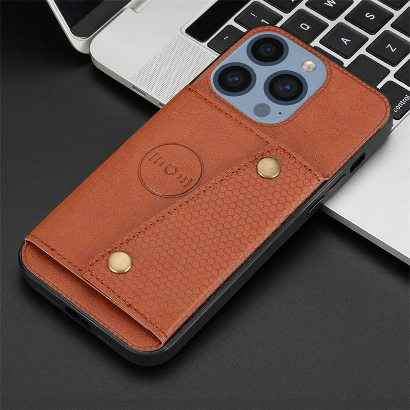 Leather Magnetic Multi Card Slot Holder  Case For iPhone
