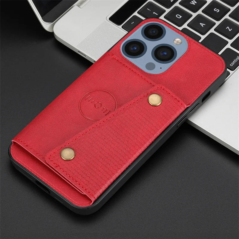 Leather Magnetic Multi Card Slot Holder  Case For iPhone