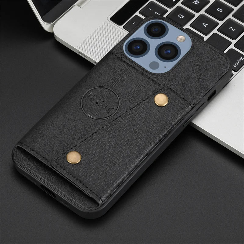 Leather Magnetic Multi Card Slot Holder  Case For iPhone