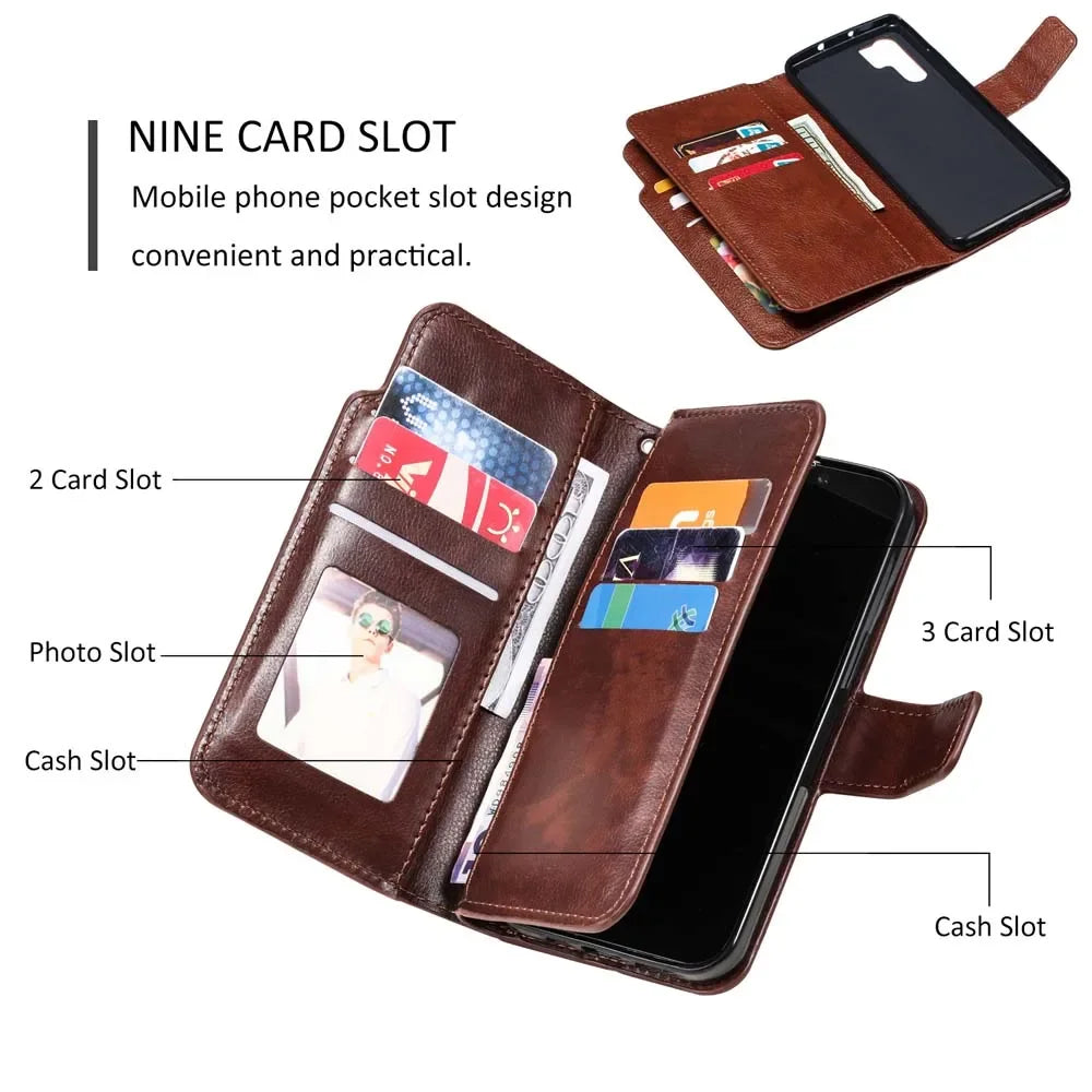 Leather Nine Cards Wallet Case For Samsung