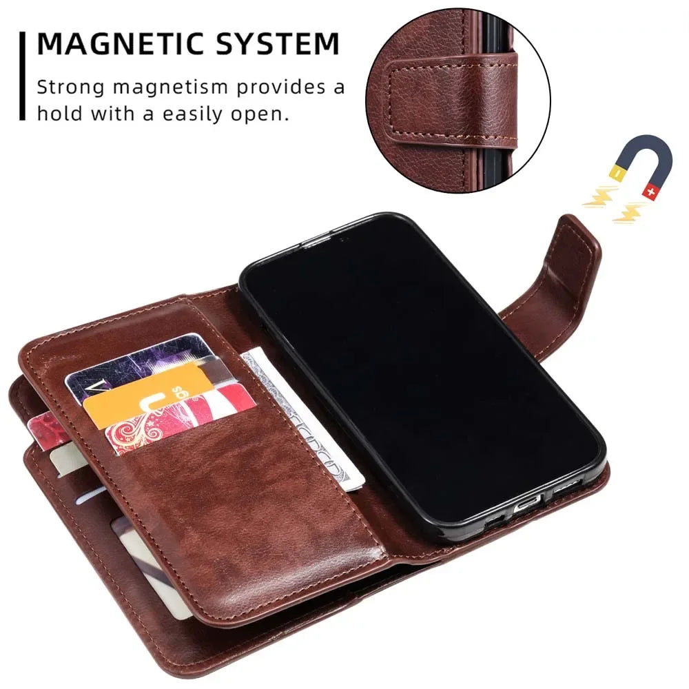 Leather Nine Cards Wallet Case For Samsung