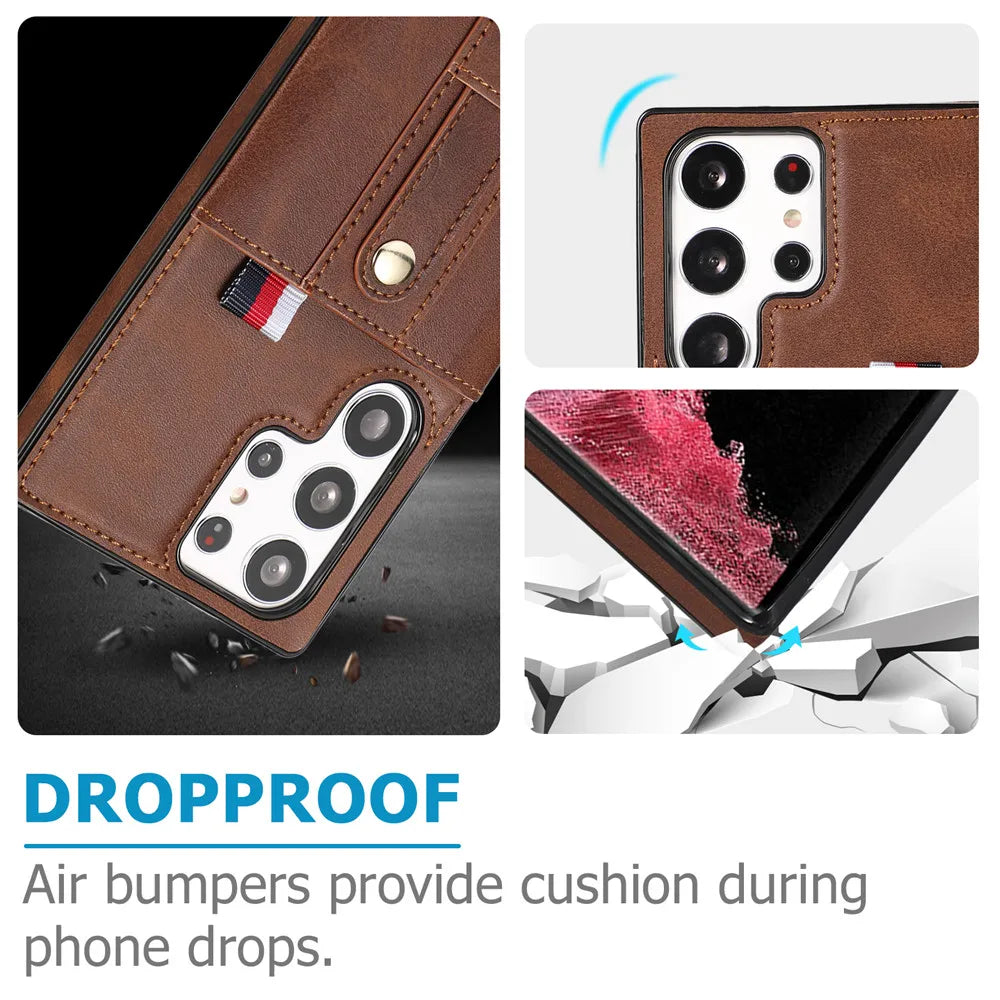 Luxury Leather Wallet Card Slots Magnetic ShockCase For Samsung