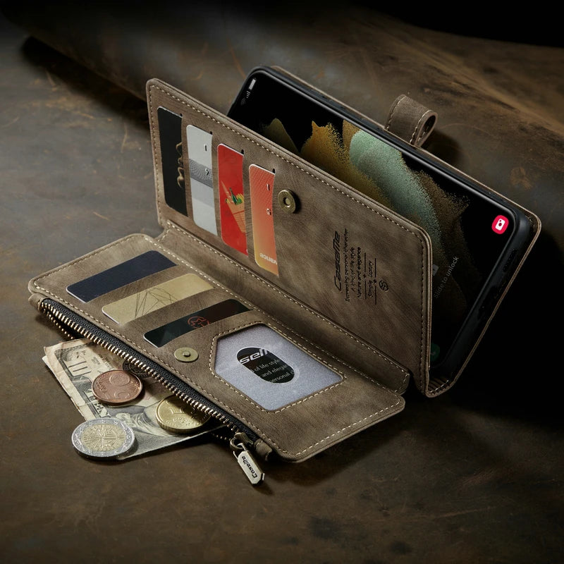 Lanyard Wristlet Luxury Wallet Leather  Case for Samsung
