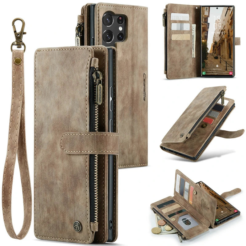 Lanyard Wristlet Luxury Wallet Leather  Case for Samsung
