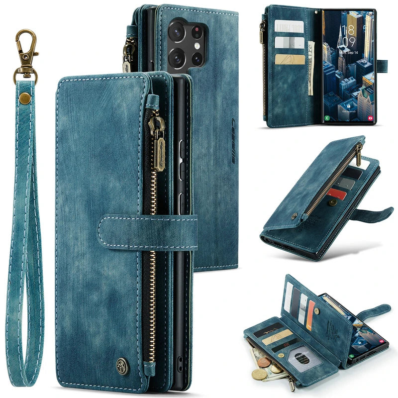 Lanyard Wristlet Luxury Wallet Leather  Case for Samsung