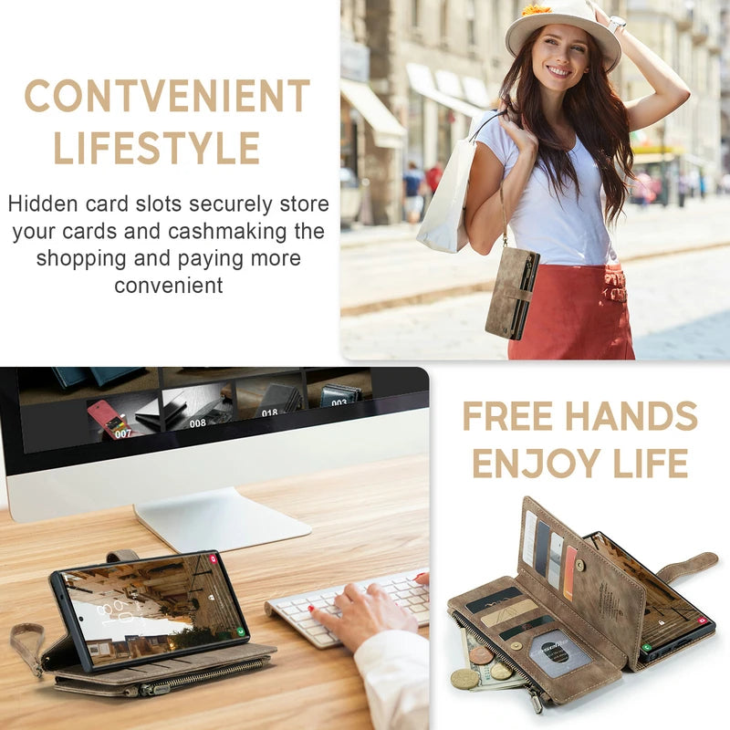 Lanyard Wristlet Luxury Wallet Leather  Case for Samsung