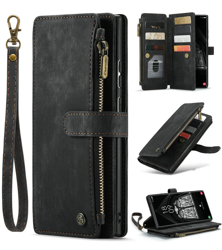 Lanyard Wristlet Luxury Wallet Leather  Case for Samsung
