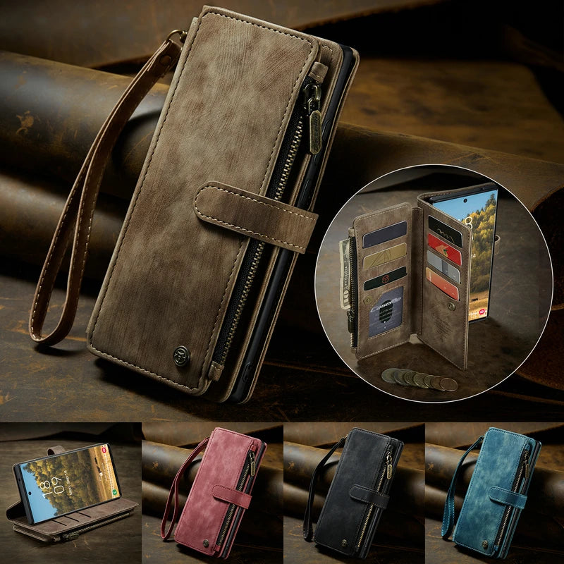Lanyard Wristlet Luxury Wallet Leather  Case for Samsung