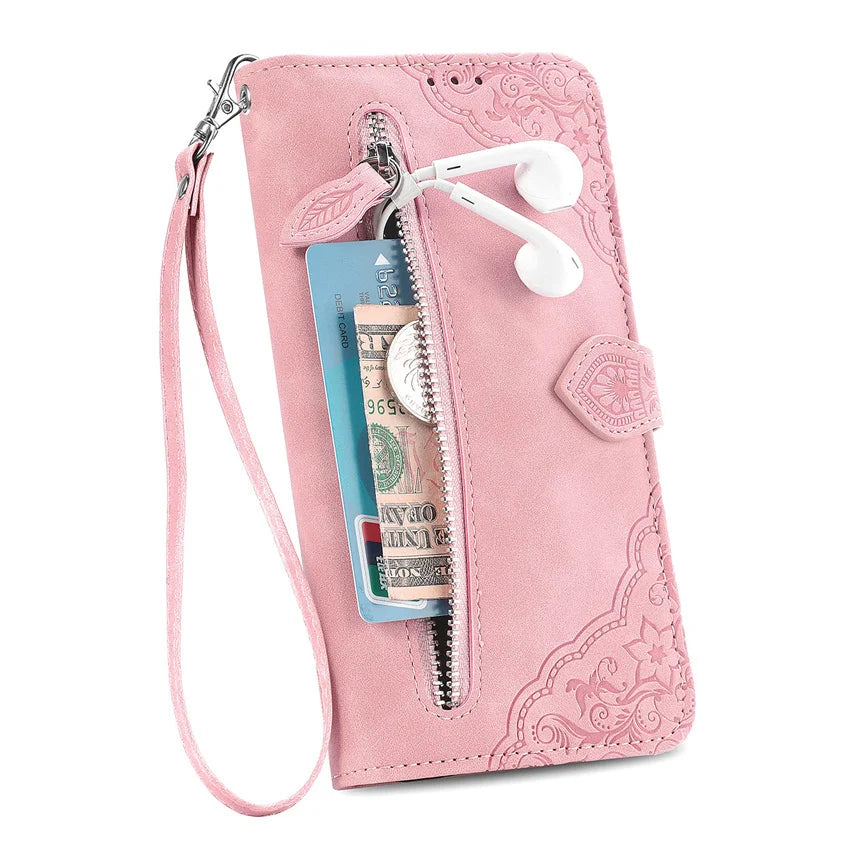 Leather Zipper Flip Card Slot  Wallet Case For Samsung