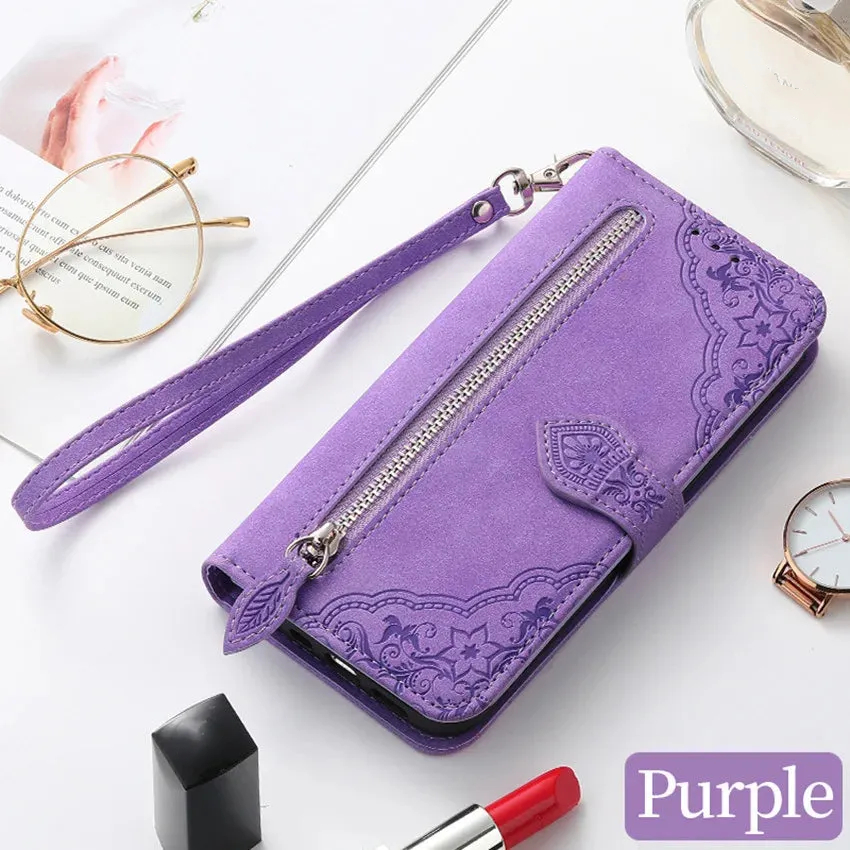 Leather Zipper Flip Card Slot  Wallet Case For Samsung