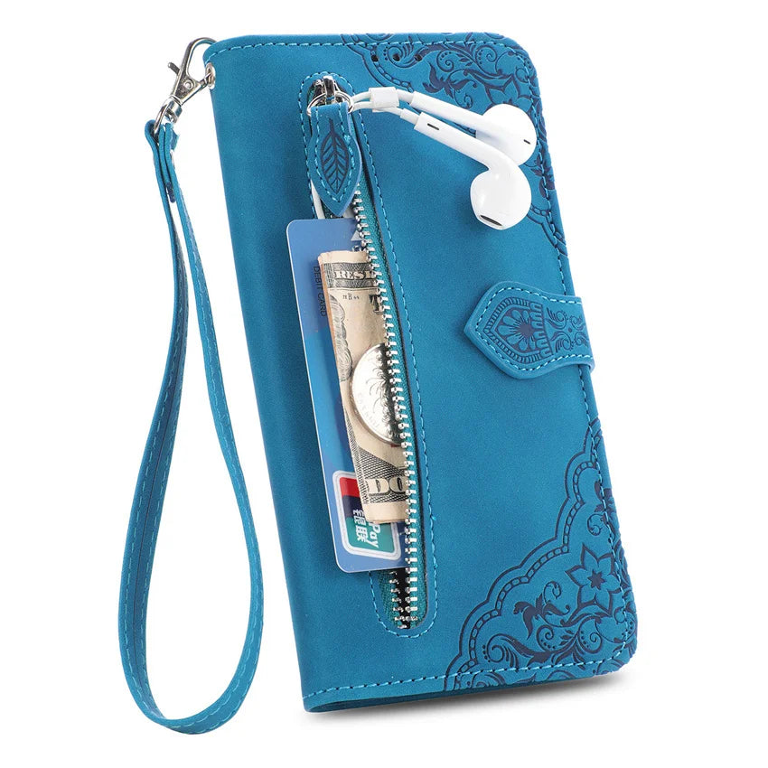Leather Zipper Flip Card Slot  Wallet Case For Samsung