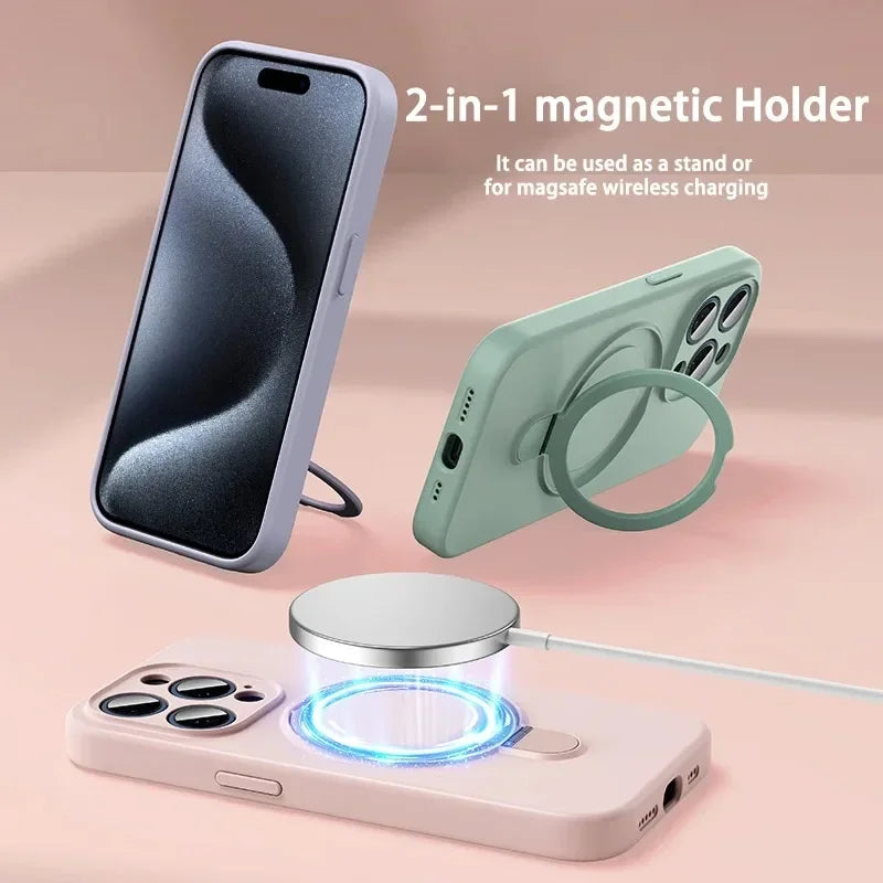 Liquid Silicone Magsafe Wireless Charging Invisible Holder  Case For iPhone