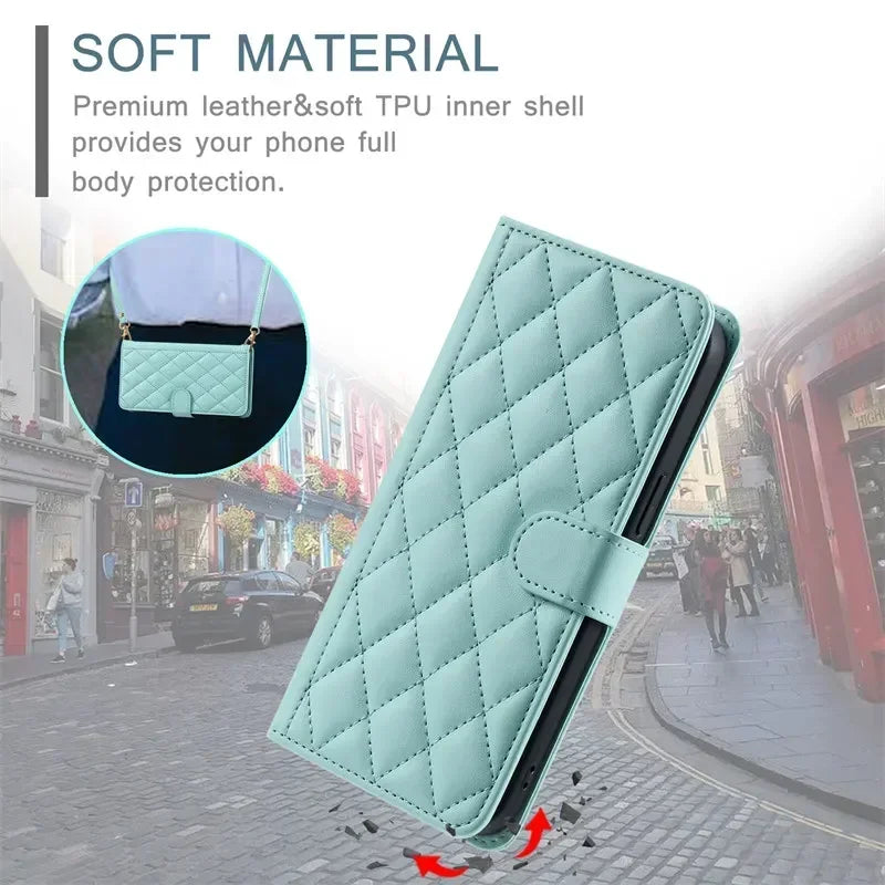 Long Lanyard Leather Wallet Card Phone Case for iPhone