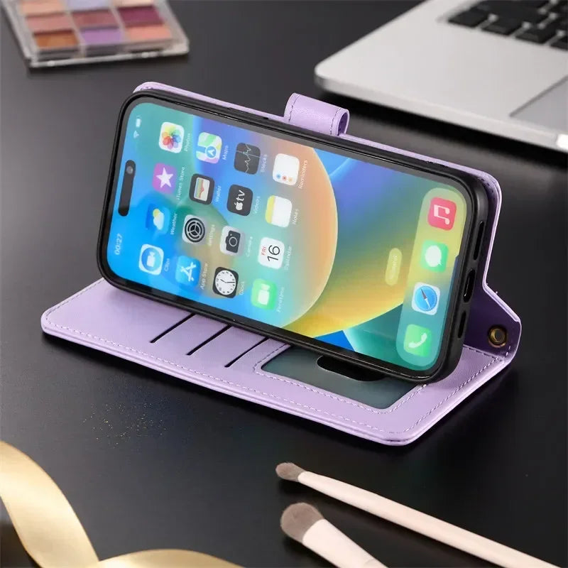 Long Lanyard Leather Wallet Card Phone Case for iPhone