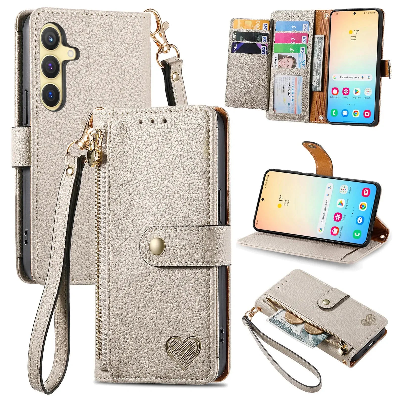 Love Heart Flip Wallet Leather Case For Samsung