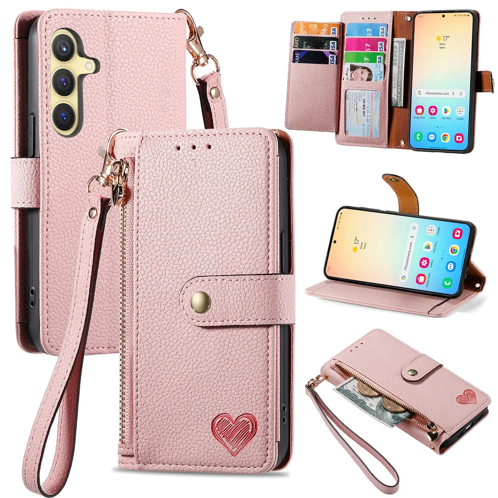 Love Heart Flip Wallet Leather Case For Samsung