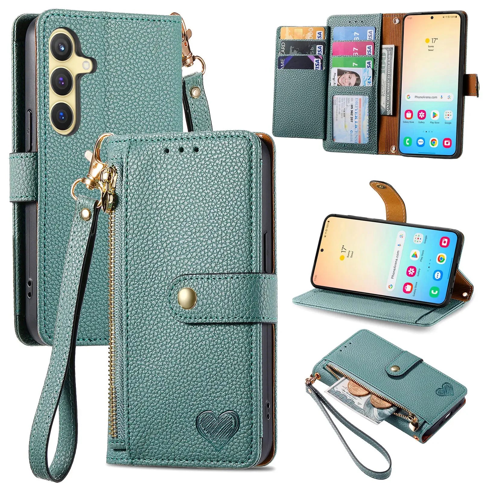 Love Heart Flip Wallet Leather Case For Samsung