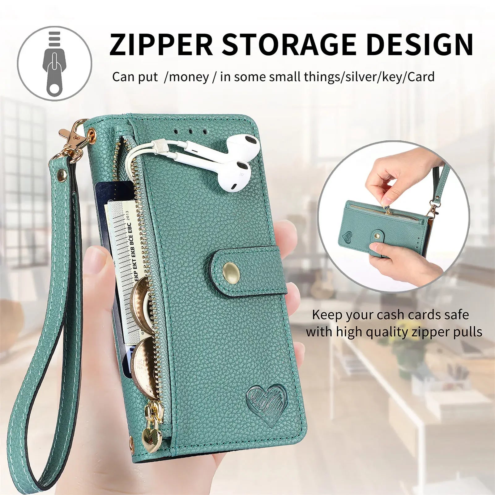 Love Heart Flip Wallet Leather Case For Samsung