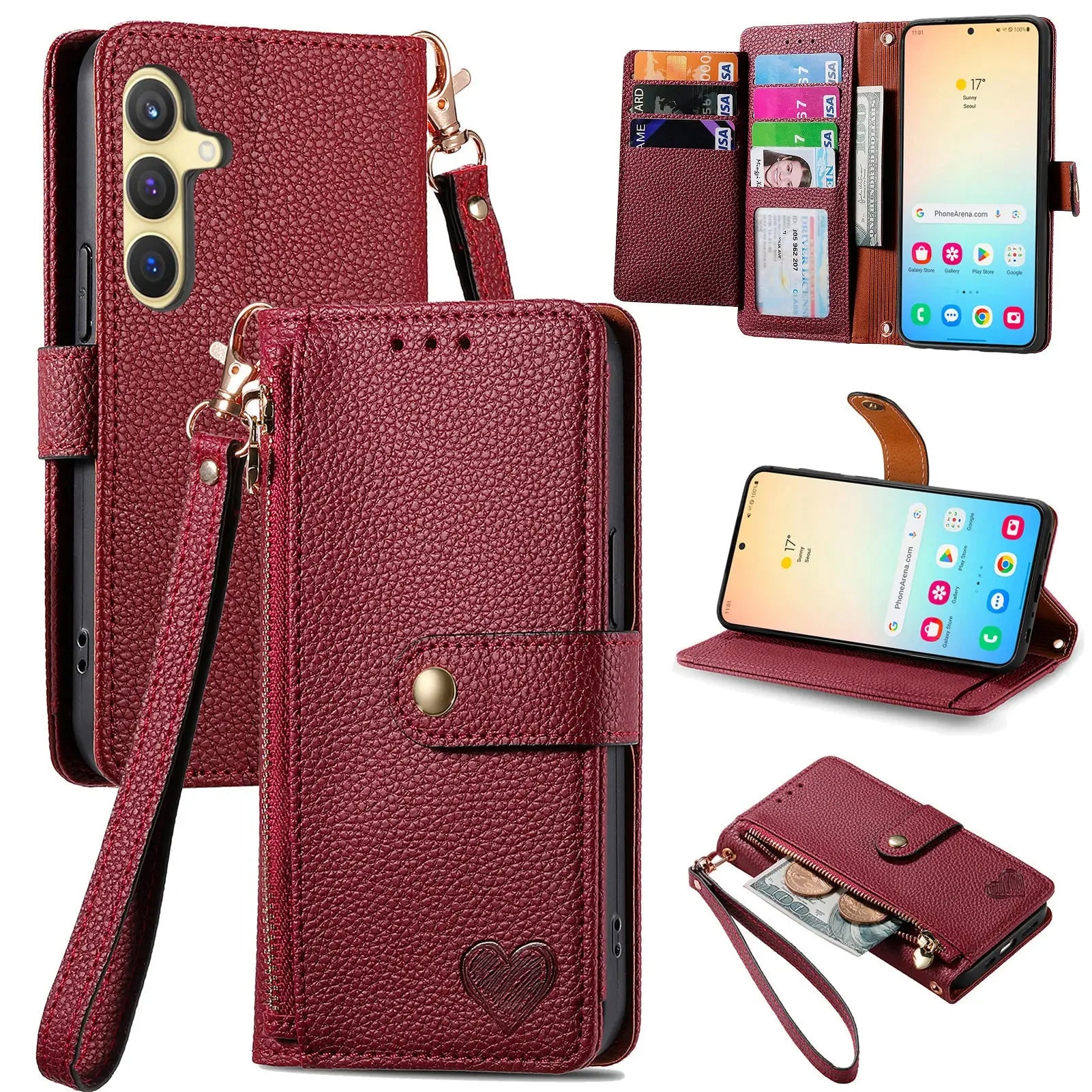 Love Heart Flip Wallet Leather Case For Samsung