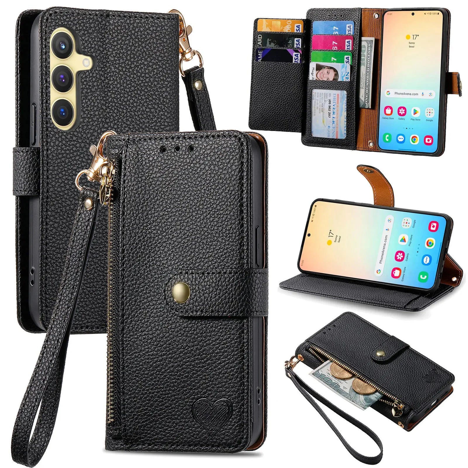 Love Heart Flip Wallet Leather Case For Samsung