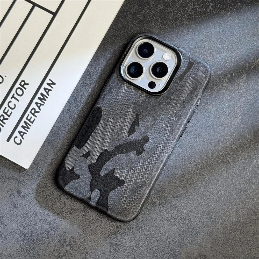 MagSafe Magnetic Camouflage Shockproof Armor Leather Case For iPhone