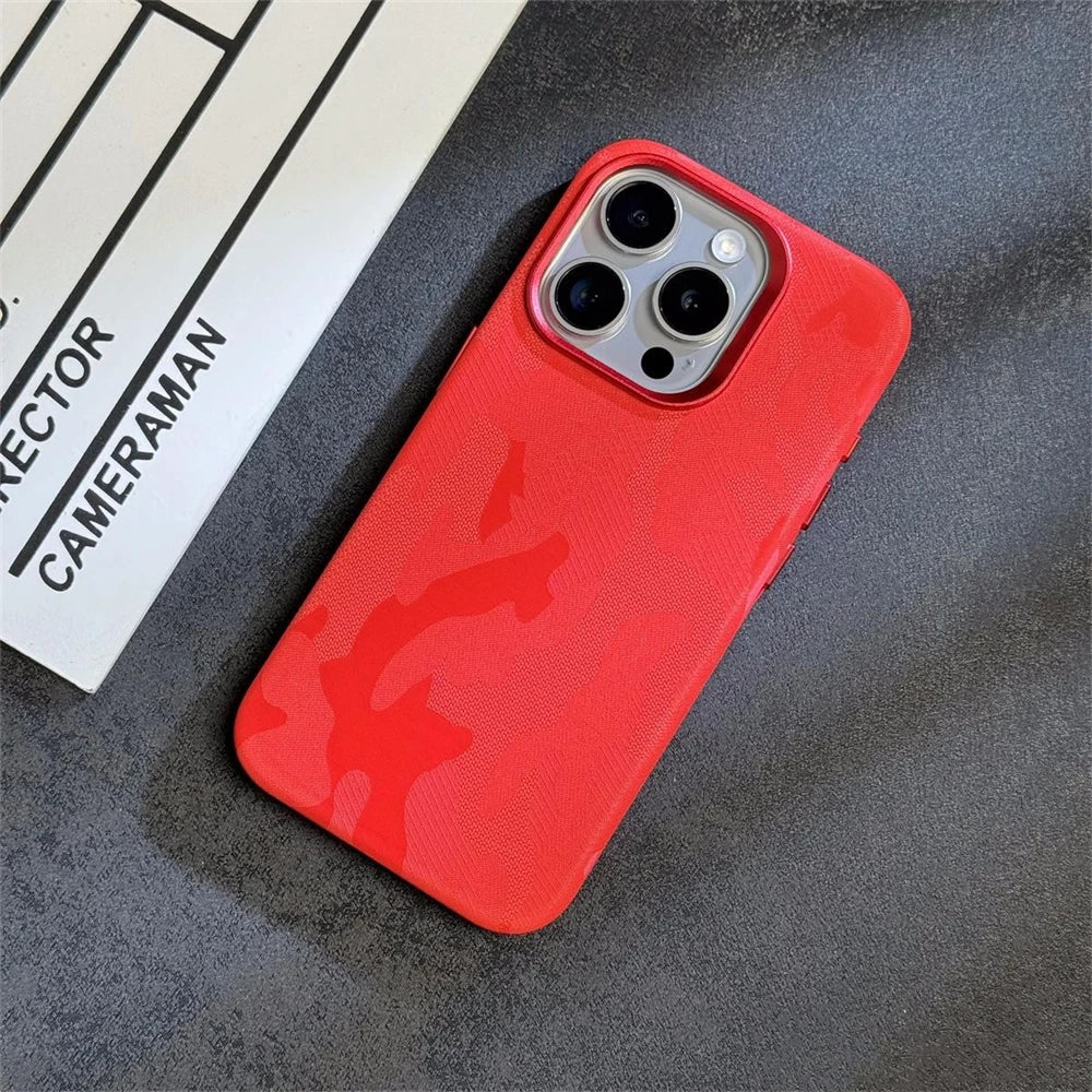 MagSafe Magnetic Camouflage Shockproof Armor Leather Case For iPhone