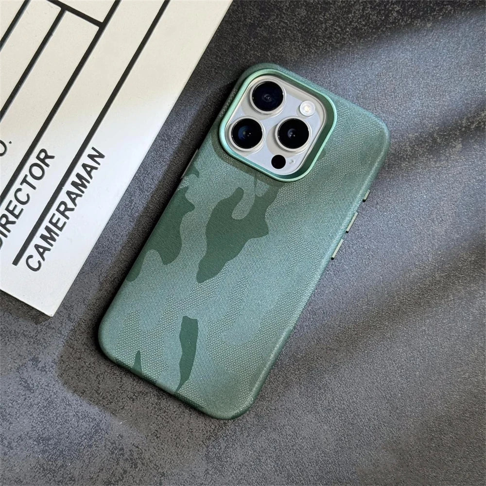 MagSafe Magnetic Camouflage Shockproof Armor Leather Case For iPhone