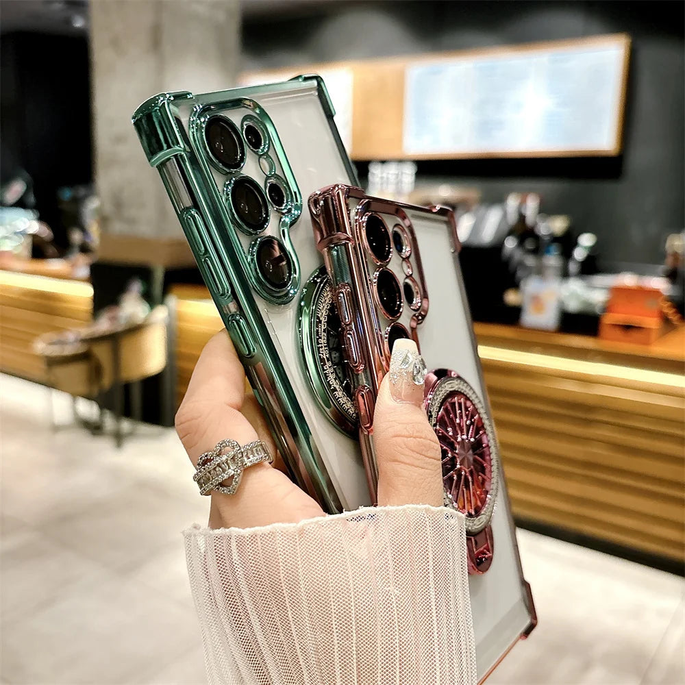 Electroplating Anti-drop Rotating Gyro Magnetic Stand Case For Samsung