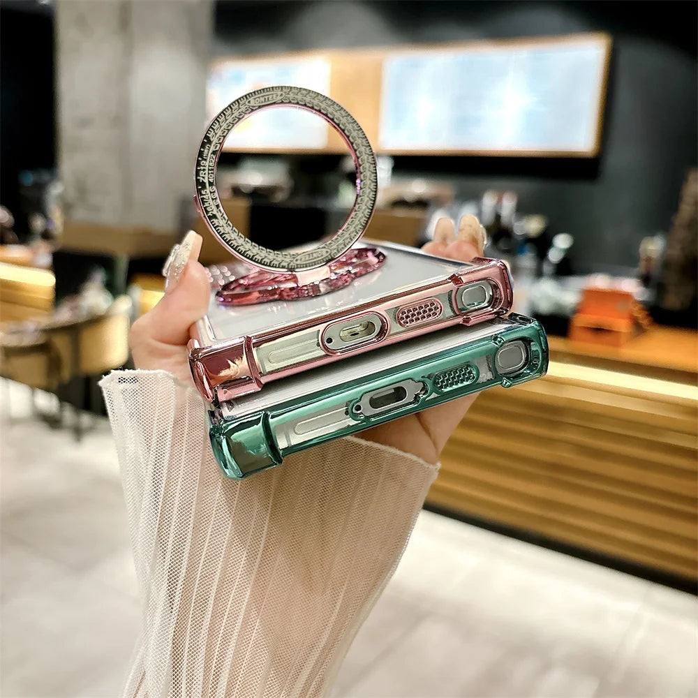 Electroplating Anti-drop Rotating Gyro Magnetic Stand Case For Samsung