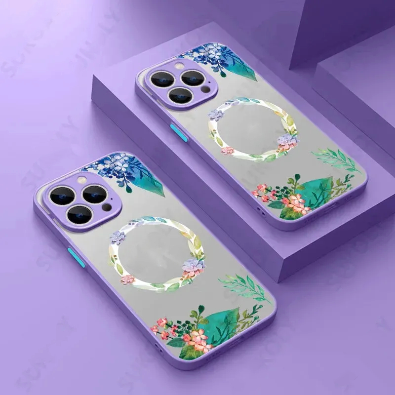 Magsafe Magnetic ShockProof Flowers  Case For iPhone