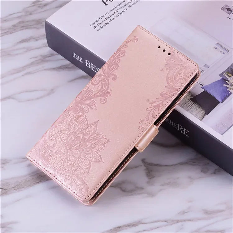 Luxury Lace Embossed Flip Leather Wallet Case For Samsung