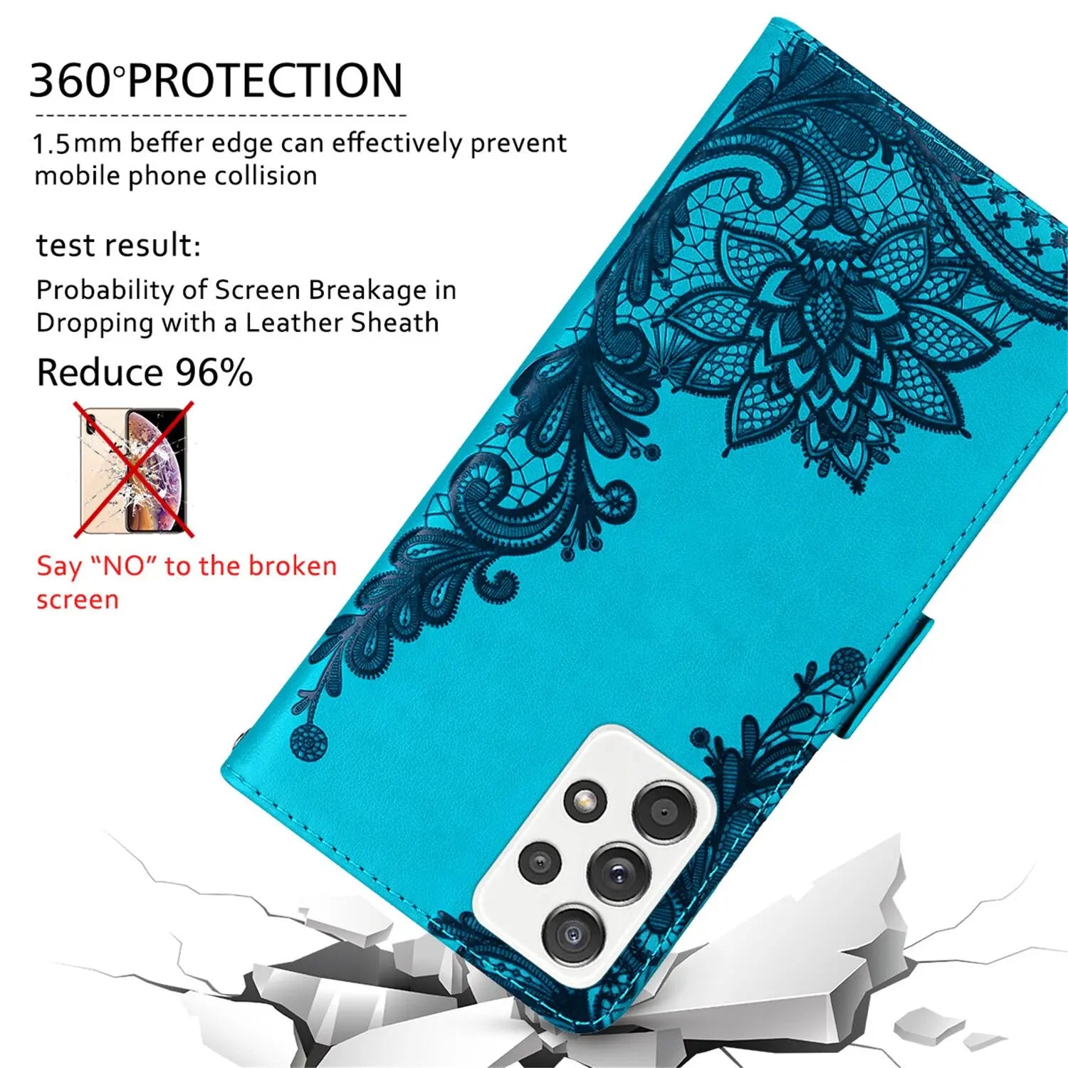 Luxury Lace Embossed Flip Leather Wallet Case For Samsung