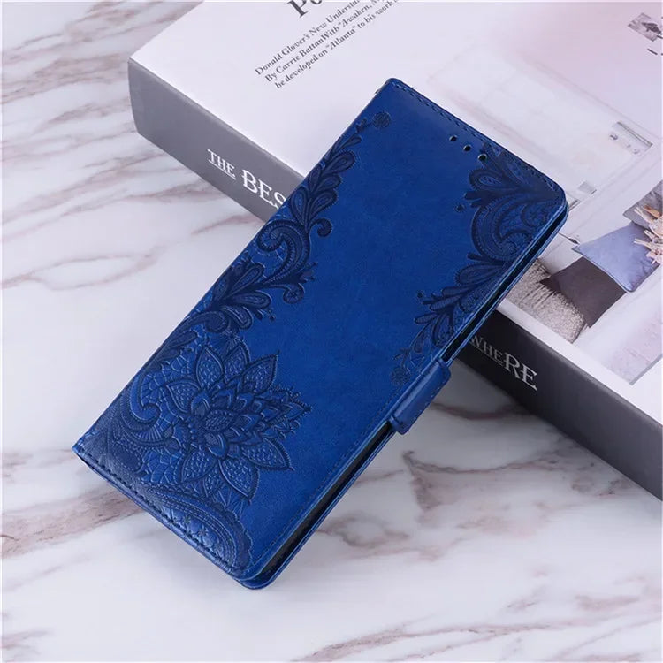 Luxury Lace Embossed Flip Leather Wallet Case For Samsung