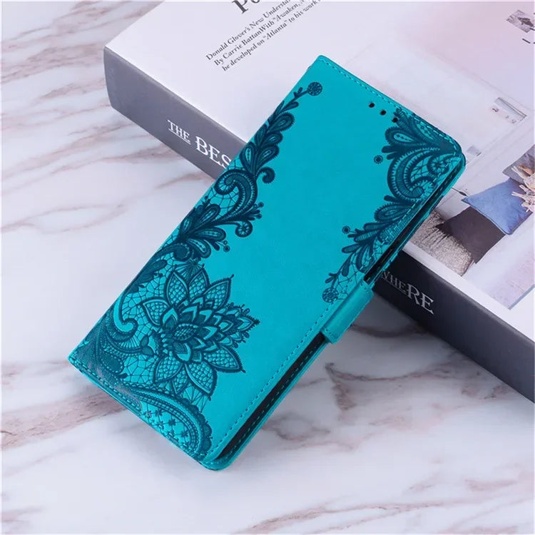 Luxury Lace Embossed Flip Leather Wallet Case For Samsung