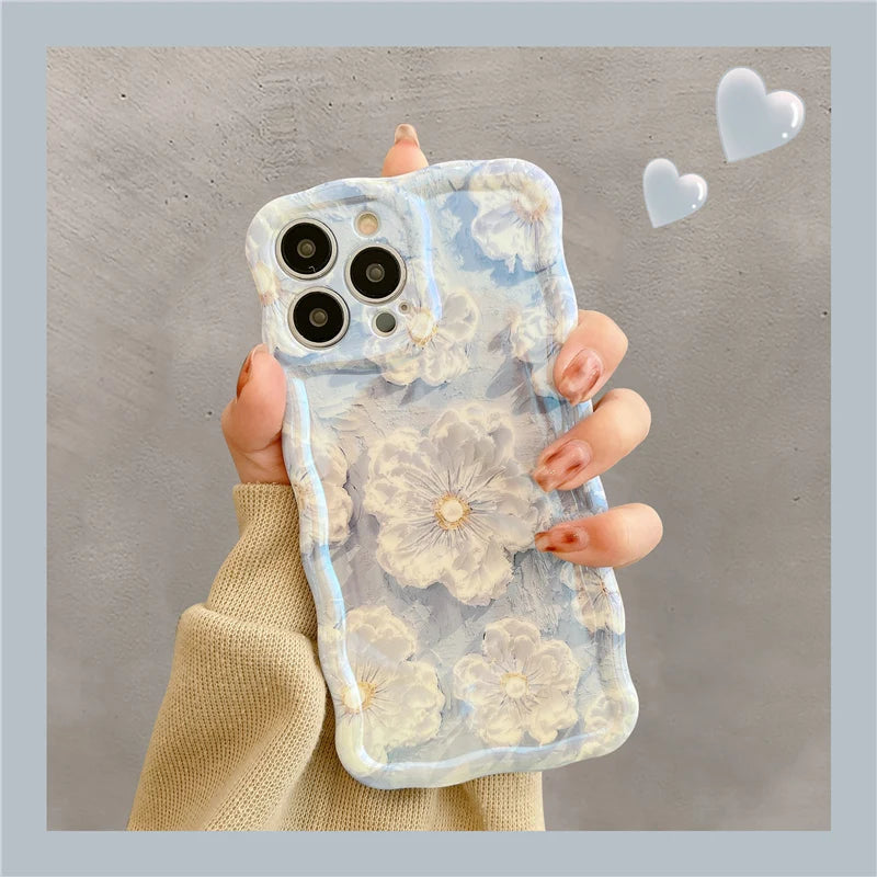 Twisted edge oil painting flower silicone shockproof case for iPhone