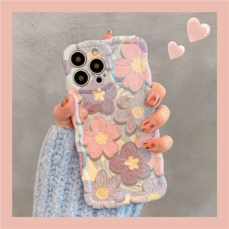 Twisted edge oil painting flower silicone shockproof case for iPhone