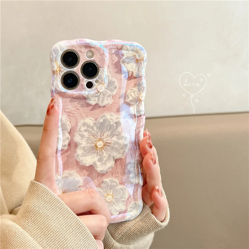 Twisted edge oil painting flower silicone shockproof case for iPhone