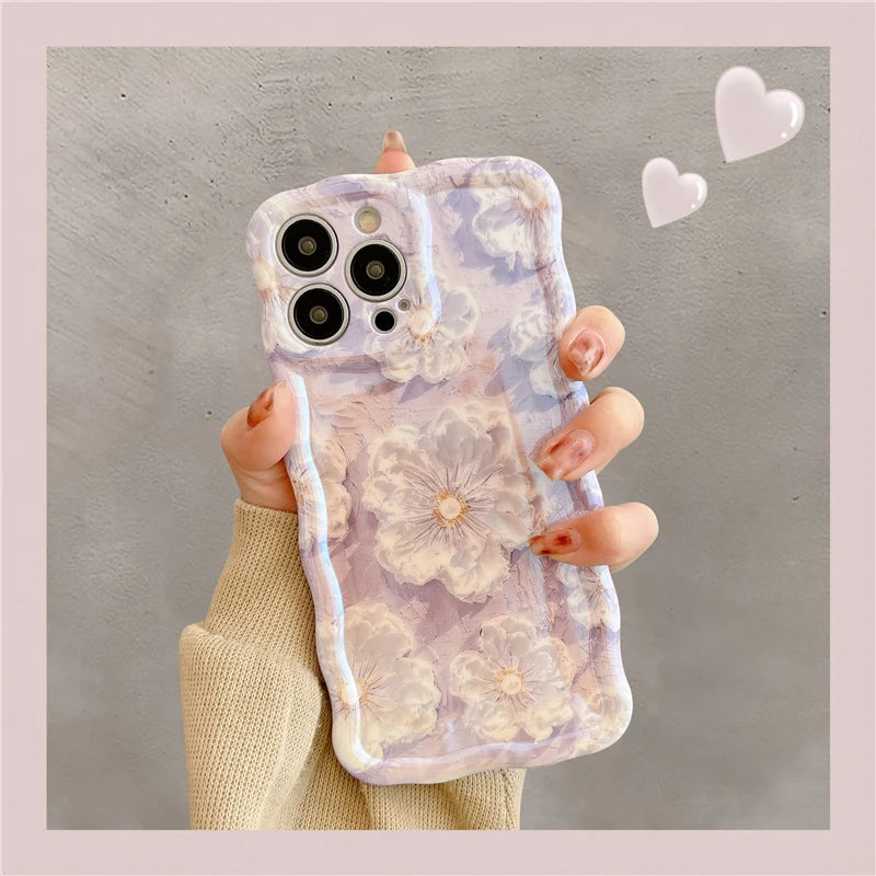 Twisted edge oil painting flower silicone shockproof case for iPhone