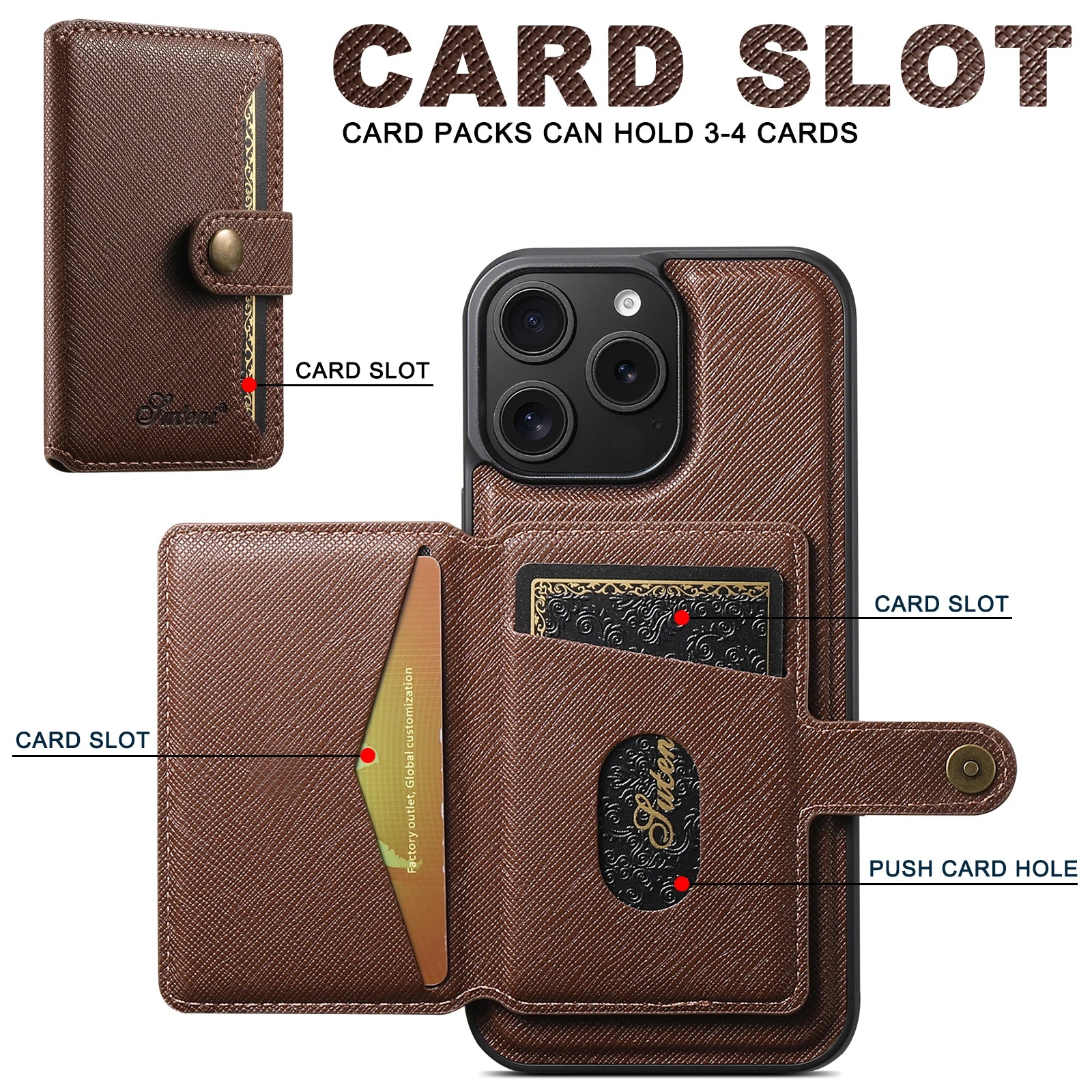 2-in-1 Card Holder  Leather Wallet Case Support Wireless Charging for iPhone