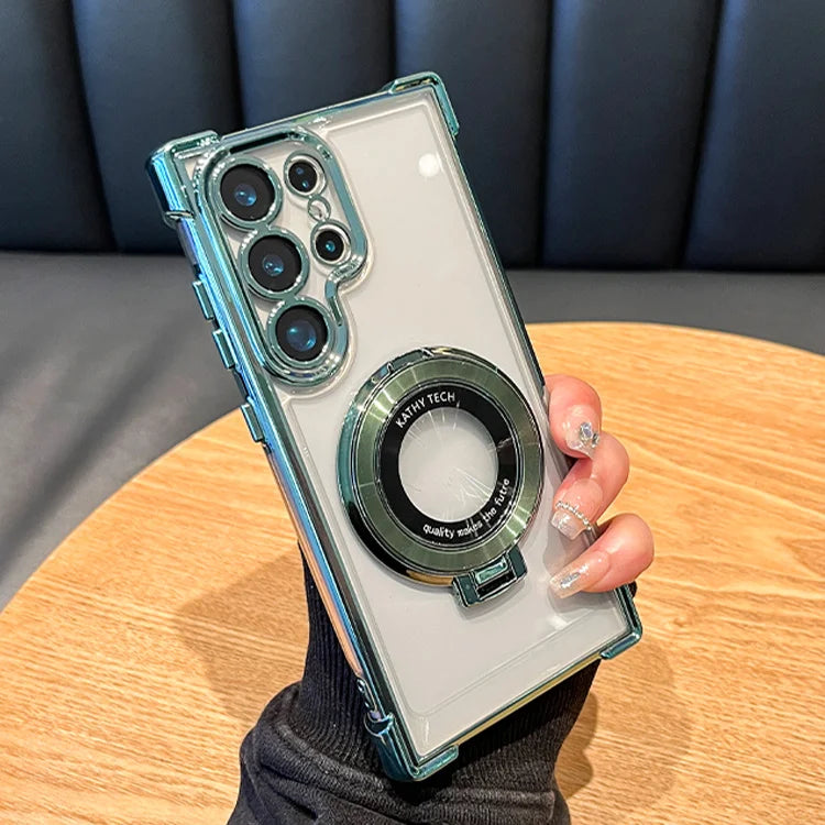 Magnetic Plating Stand Shockproof Clear Case For Samsung