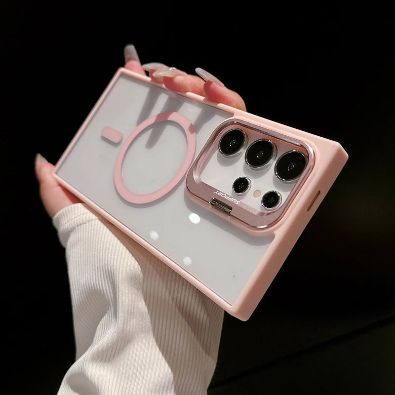 Luxury  Magsafe Magnetic Stand Lens Protector Shockproof Case For Samsung