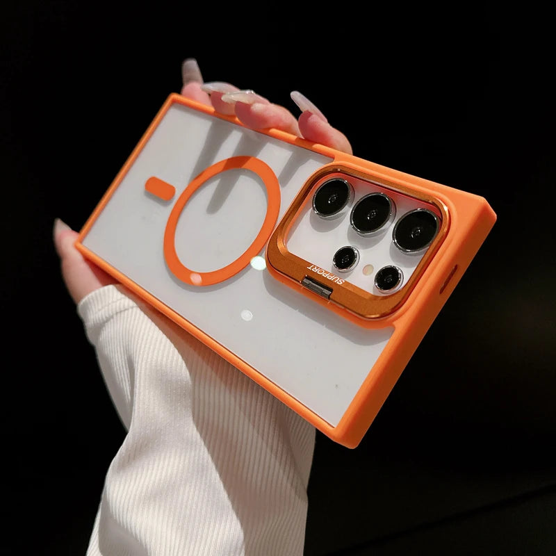 Luxury  Magsafe Magnetic Stand Lens Protector Shockproof Case For Samsung