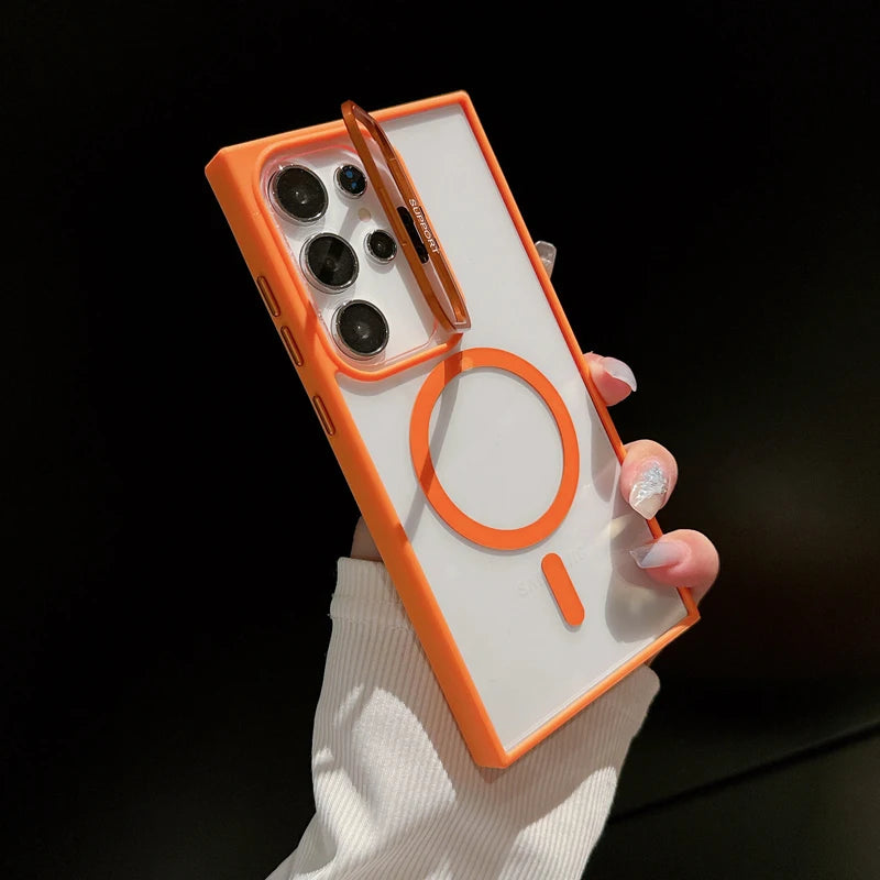 Luxury  Magsafe Magnetic Stand Lens Protector Shockproof Case For Samsung