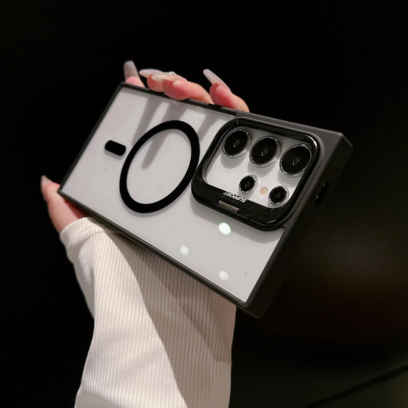 Luxury  Magsafe Magnetic Stand Lens Protector Shockproof Case For Samsung