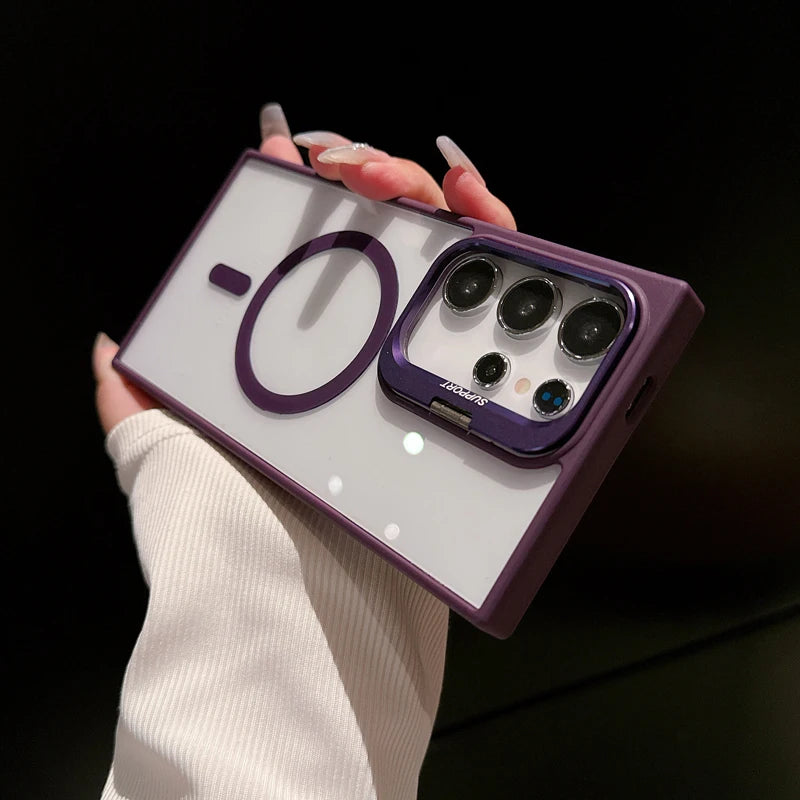 Luxury  Magsafe Magnetic Stand Lens Protector Shockproof Case For Samsung