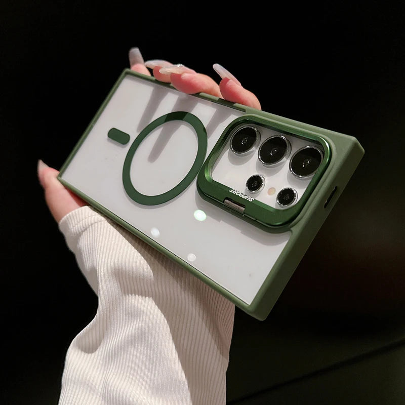 Luxury  Magsafe Magnetic Stand Lens Protector Shockproof Case For Samsung