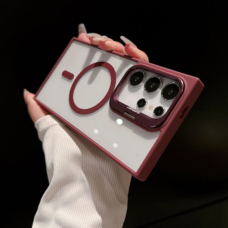 Luxury  Magsafe Magnetic Stand Lens Protector Shockproof Case For Samsung