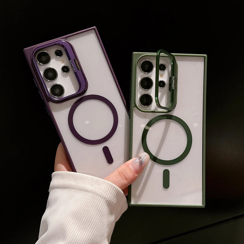 Luxury  Magsafe Magnetic Stand Lens Protector Shockproof Case For Samsung