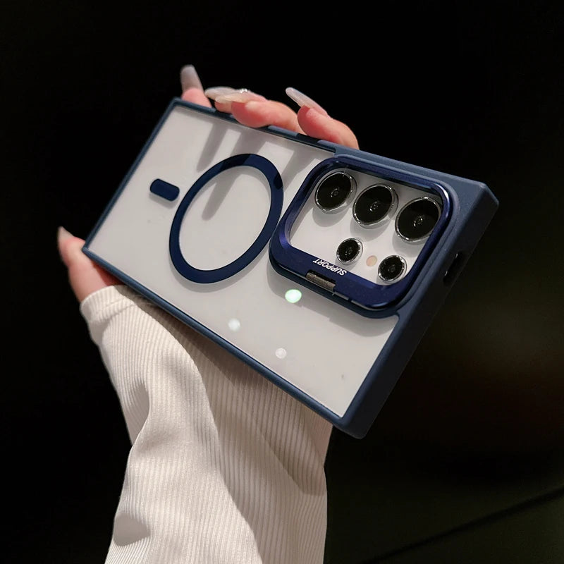 Luxury  Magsafe Magnetic Stand Lens Protector Shockproof Case For Samsung